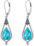 wholesale Sterling Silver Genuine Turquoise Vintage Native American Western Teardrop Dangle Earrings-0-0