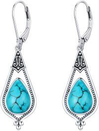 wholesale 925 Sterling Silver Genuine Turquoise Vintage Native American Western Teardrop Dangle Earrings-B_French Back