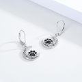 wholesale 925 Sterling Silver Crescent Moon & Cat Paw Print Leverback Drop Earrings Gift for Her-0-3
