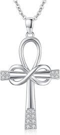wholesale 925 Sterling Silver Infinity Ankh Cross Pendant Necklace with Cubic Zirconia Stones for Men & Women - Egyptian Style -0-0