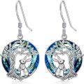 wholesale Sterling Silver Blue Crystal Tree of Life Animal Earrings (Cardinal Owl Fox Snake Sloth Giraffe) Dangle Jewelry Gift for Women-0-6