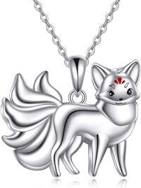 wholesale 925 Sterling Silver Fox Pendant Necklace with Bow Tie Charm for Women Girls  45cm Chain Length-Fox