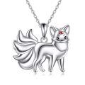 wholesale 925 Sterling Silver Nine Tailed Fox Pendant Necklace White Gold Plated Red Enamel-0-0