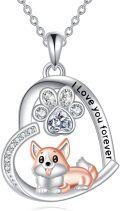 wholesale 925 Sterling Silver Heart-Shaped Corgi Dog Lover's Pendant Necklace with Crystal Accents and Engraved Message I Love You Forever - Perfect Gift for Pet Owners-0-0