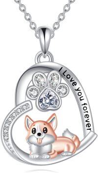 wholesale 925 Sterling Silver Heart-Shaped Corgi Dog Lover's Pendant Necklace with Crystal Accents and Engraved Message I Love You Forever - Perfect Gift for Pet Owners-Corgi