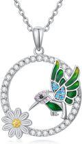 wholesale 925 Sterling Silver Blue Moonstone Hummingbird & Flower Pendant Necklace-0-1
