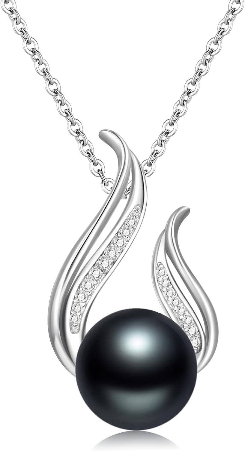 Sterling Silver Black Pearl Pendant Necklace Infinity Design 10mm 18 +2 Chain Gift for Valentine s Mother s Day-0-0