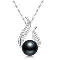 wholesale 925 Sterling Silver Black Pearl Pendant Necklace with Cubic Zirconia Accent Infinity Design 10mm 18+2 Chain - Perfect Gift for Valentine's & Mother¡¯s Day-0-0