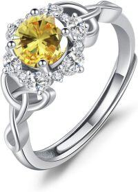 wholesale Sterling Silver Zircon Celtic Birthstone Adjustable Ring for Women-11-November