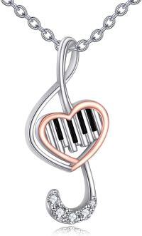 wholesale 925 Sterling Silver Heart Piano Key Musical Note Pendant Necklace s for Women-Music Note