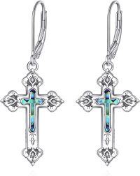 wholesale 925 Sterling Silver Cross Drop Earrings with Abalone Shell Inlay and Leverbacks for Women-Abalone Shell Cross Earrings
