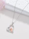 wholesale 925 Sterling Silver Horse and Girl in Heart Pendant Necklace for Women-0-3