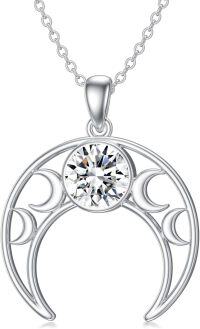 wholesale 925 Sterling Silver Triple Moon Pendant Necklace with Birthstone-April