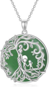 wholesale 14K Gold Sterling Silver Jade Tree of Life Necklace for Women-2B-Mother 2 Children-Wihte Gold-Green Jade-2B-Mother 2 Children-Wihte Gold-Green Jade