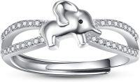 wholesale 925 Sterling Silver Cute Animal Rings Cat Turtle Frog Bee Sloth Elephant Koala Adjustable Jewelry Gift for Women-Elephant