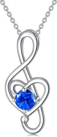 wholesale 925 Sterling Silver 12 Birthstone Music Note Necklace for Women-09-September-Sapphire