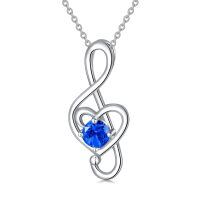 wholesale 925 Sterling Silver 12 Birthstone Music Note Necklace for Women-09-September-Sapphire