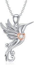 wholesale 925 Sterling Silver Heart-Shaped CZ Hummingbird Pendant Necklace for Women-0-0
