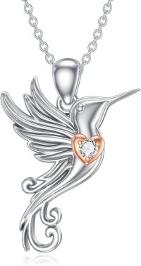 wholesale 925 Sterling Silver Heart-Shaped CZ Hummingbird Pendant Necklace for Women-A