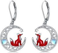 wholesale 925 Sterling Silver Red Fox Moonstone Drop Earrings-04-Fox