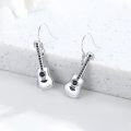 wholesale 925 Sterling Silver Guitar Shaped Dangle Earrings with Black Stones Gift for Musicians and Readers-0-1