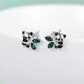 wholesale 925 Sterling Silver Green Austrian Crystal Butterfly Panda Stud Earrings-0-2