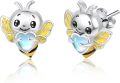 wholesale 925 Sterling Silver Heart Bee Moonstone Stud Earrings for Women Gift-0-0