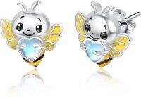 wholesale 925 Sterling Silver Heart Bee Moonstone Stud Earrings for Women Gift-Bee