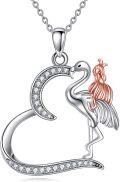 wholesale 925 Sterling Silver Pink Flamingo on Heart Pendant Necklace for Women Girls Gifts-0-0