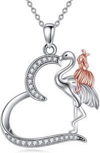wholesale 925 Sterling Silver Pink Flamingo on Heart Pendant Necklace for Women Girls Gifts-Flamingo Necklace