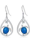 wholesale 925 Sterling Silver Blue Enamel Sea Turtle Teardrop Dangle Hook Earrings-0-0