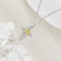 wholesale 925 Sterling Silver Sunflower Cross Pendant Necklace with Chain for Women-0-4