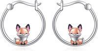 wholesale 925 Sterling Silver Fox Hoop Earrings - Cute Small  for Women & Girls-Fox earrings