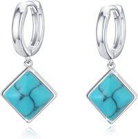 wholesale 925 Sterling Silver Natural Turquoise Square Drop Leverback Earrings-Square