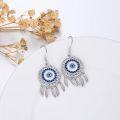 wholesale  925 Sterling Silver with 5A CZ Evil Eye Dream Catcher Dangle Earrings, 25mm, Gift for Women-0-1