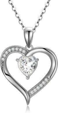 wholesale 14K Gold Crystal Heart Pendant Necklace - Eternal Love for Women (Length: Adjustable)-White Gold