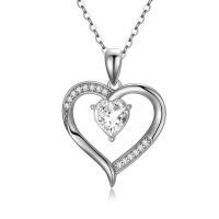 wholesale 14K Gold Crystal Heart Pendant Necklace - Eternal Love for Women (Length: Adjustable)-White Gold