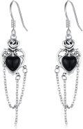 wholesale S925 Sterling Silver Heart Black Agate Rose Flower Drop Dangle Chain Earrings Gothic s for Women Halloween Birthday Thanksgiving-0-0