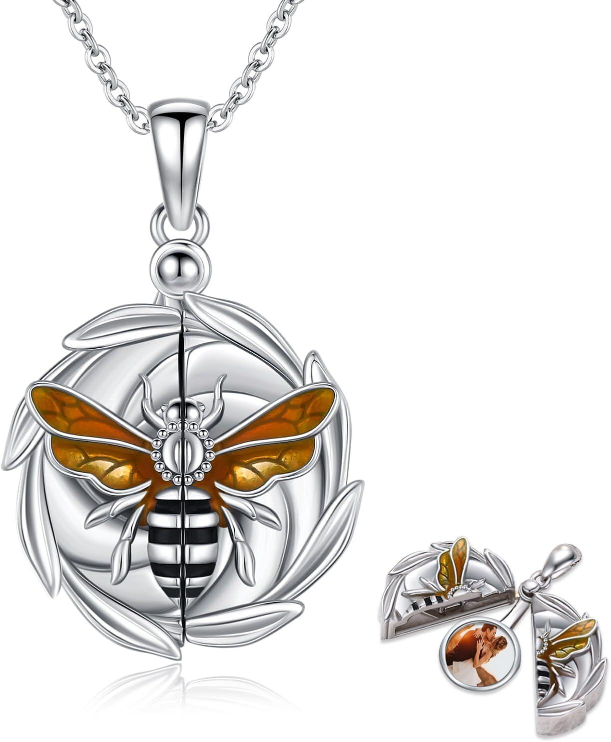 Sterling Silver Heart Dog Paw Bee Locket Necklace for Women-0-0