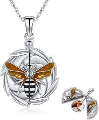 wholesale 925 Sterling Silver Honeybee Photo Locket Pendant Necklace with Chain for Women-Bee Locket Necklace