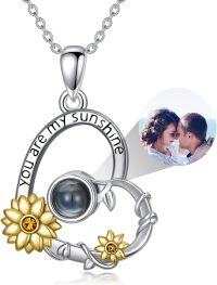 wholesale 925 Sterling Silver YOU ARE MY SUNSHINE Projection Necklace w/ Sunflowers & Crystals - Romantic Gift for Women-E-Sunflower+Photo Fill-E-Sunflower+Photo