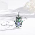 wholesale 925 Sterling Silver 925 Hamsa Hand with Abalone Shell and Evil Eye Pendant Necklace-0-1