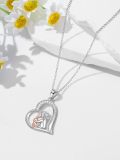 wholesale 925 Sterling Silver Girl and Dog in Heart Shape Pendant Necklace for Women-0-3
