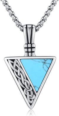 wholesale Sterling Silver Celtic Tiger Eye Necklace for Men Triangle Viking Pendant-Turquoise