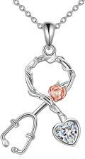 wholesale 925 Sterling Silver Stethoscope Rose Heart Crystal Nurse Pendant Necklace-0-0