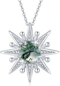 wholesale 925 Sterling Silver Green Jade Snowflake Pendant Necklace for Women - I Love You to the Moon and Back-30-Sun Moss Agate
