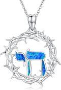 wholesale 925 Sterling Silver Blue Opal Chai Pendant Necklace for Women Jewish  Israel-0-0