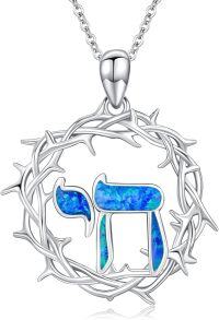 wholesale 925 Sterling Silver Blue Opal Chai Pendant Necklace for Women Jewish  Israel-Chai opal
