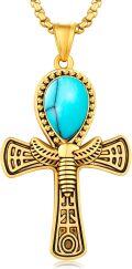 wholesale Gold Turquoise Cross Pendant - 925 Sterling Silver Ancient Egypt Amulet Necklace for Men Women Gifts -0-0