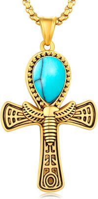wholesale Gold Turquoise Cross Pendant - 925 Sterling Silver Ancient Egypt Amulet Necklace for Men Women Gifts -Scarab-Turquoise